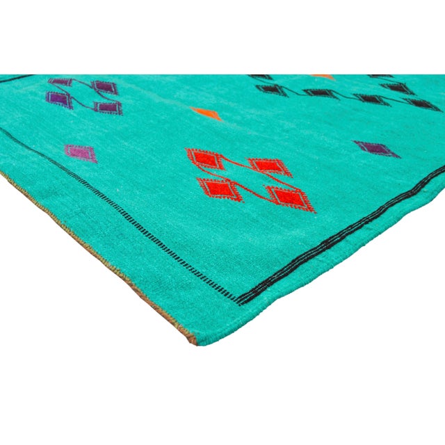 One-of-a-kind handwoven Moroccan flat-weave wool and silk rug, featuring an elegant rhythmic pattern of geometric shapes,...