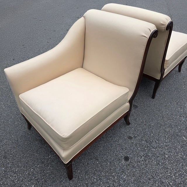 Pair of Federal Revival Mahogany Swan-Arm Armchairs With Neoclassical Rosette Details, Mid-20th Century For Sale - Image 15 of 15