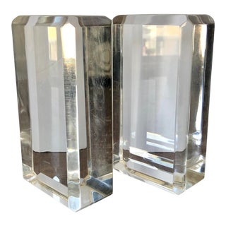 Ritts Astrolite Faceted Lucite Block Bookends-A Pair For Sale