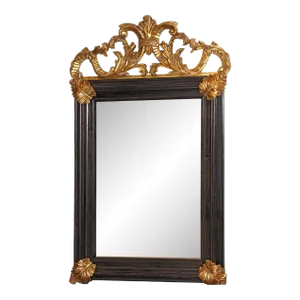 1980s Italian Baroque Style Mirror With Hand-carved Gilt Details, Aged Mirror Glass