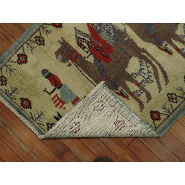 Mid 20th Century Vintage Zabihi Collection Camel Donkey Turkish Pictorial Scatter Size Rug - 2'5" x 3'6" For Sale - Image 5 of 7