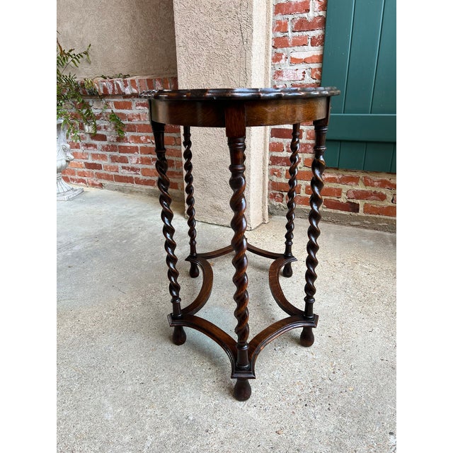 Antique English Oval Side Center Table Barley Twist Tiger Oak Jacobean C1920 For Sale - Image 9 of 12