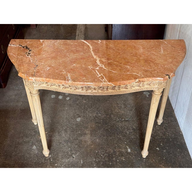 Tan Mid 20th Century Italian Louis XVI Style Console With Rouge Marble Top For Sale - Image 8 of 13