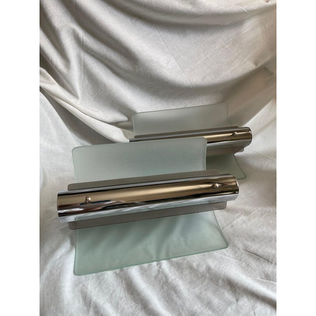 Vintage Wall Lights in Chrome and Sandblasted Glass, 1980s, Set of 2, in Flawless conditions. Designed 1980 to 1989 Up to...