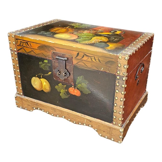 Vintage Floral Painted Dome Top Trunk For Sale
