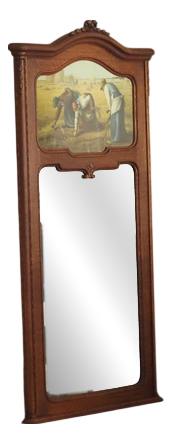Vintage Wall Mirror with Decorative Peasant Motif, 1920s
