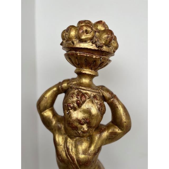 1990s Gold Putti Wood Statue For Sale - Image 5 of 9