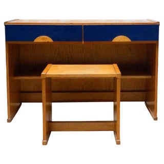 Desk and Stool in Wood by Jordi Vilanova, 1960s, Set of 2 For Sale