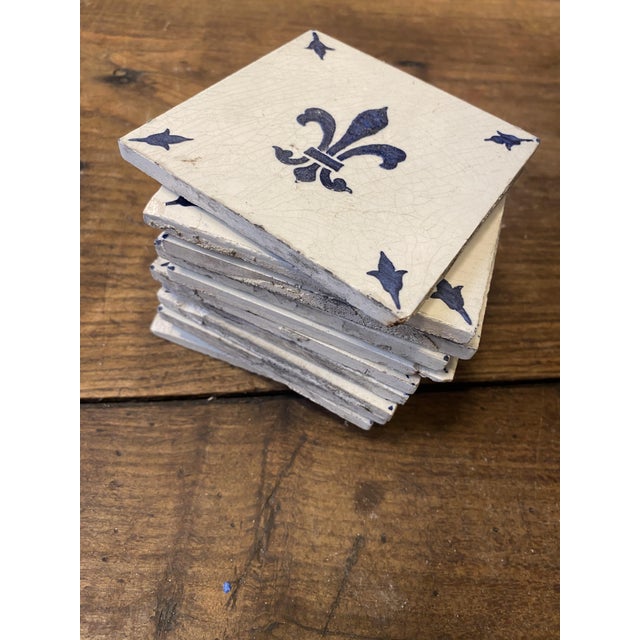 Vintage French Desvres Fleur-De-Lis Ceramic Tiles, 1960s, Set of 12 For Sale - Image 3 of 9