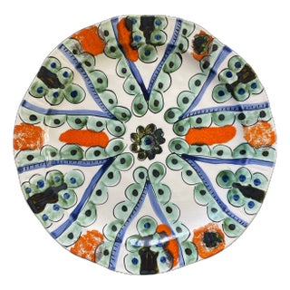 1990s Portuguese Majolica Rustic European Hand Painted Platter For Sale