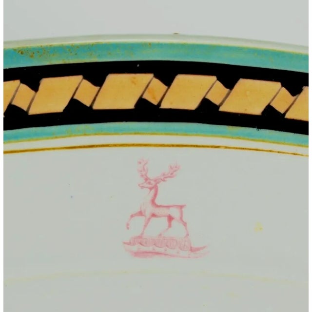 English Circa 1865 Civil War Era White Ironstone Armorial Platter Stag Crest, English For Sale - Image 3 of 13