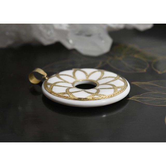 Early 21st Century Large Medallion 14k White Chalcedony Pendant For Sale - Image 5 of 14