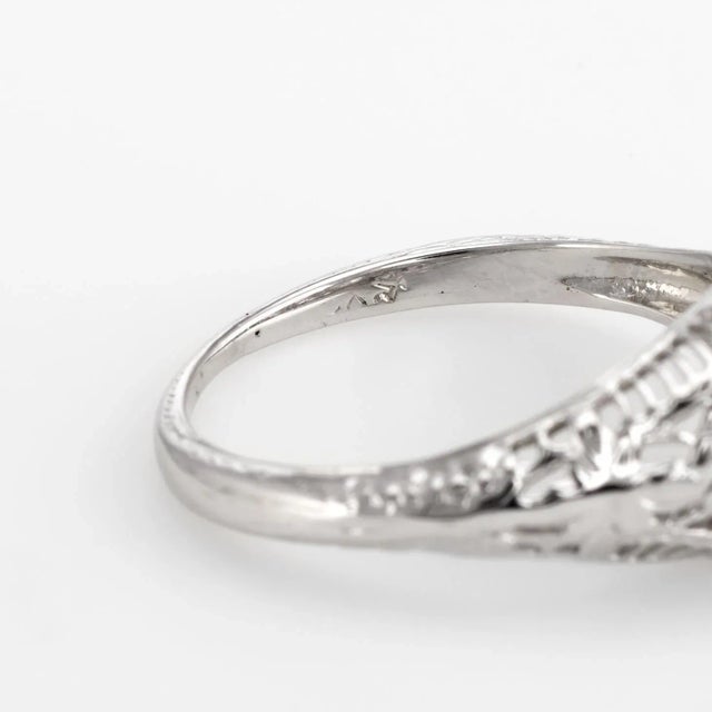 Metal Vintage Art Deco Diamond Engagement Ring 14k Gold Filigree Mine Cut Jewellery size 4.75 For Sale - Image 7 of 7