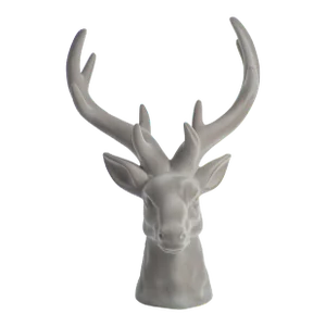 Flocked Stag Head Figurine Statue, Taupe