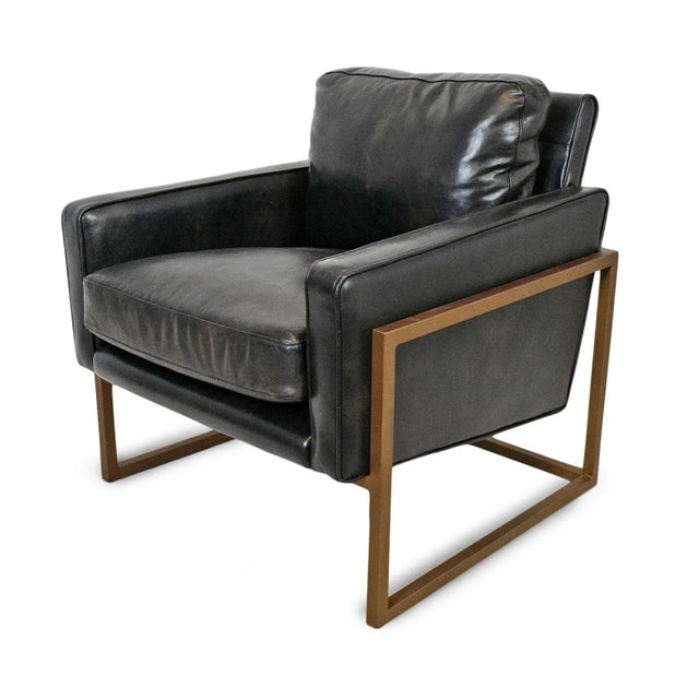 Mid-Century Modern Piper Black Leather & Bronze Club Chair For Sale - Image 3 of 7