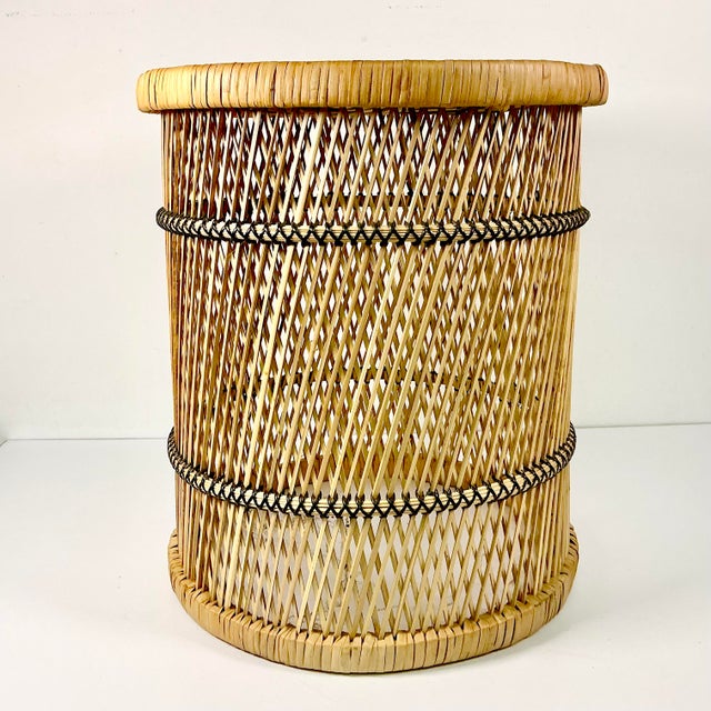 Mid-Century Boho Chic Coastal Spun Twisted Wicker Side Table For Sale - Image 6 of 9