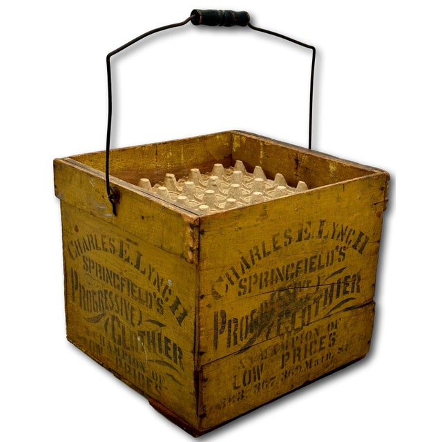Wonderfully Rustic & Unusual Antique Patent 1897 Americana Wood Egg Carrier Crate With Maker & Clothier Advertising For Sale - Image 12 of 18