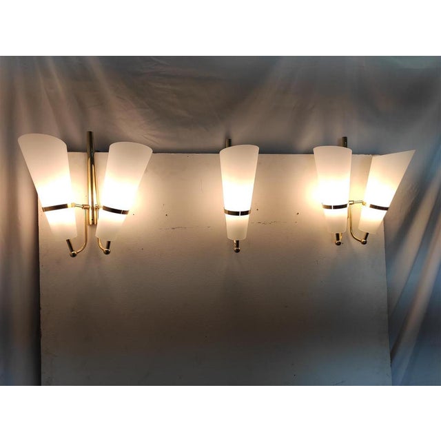 Glass and Brass Sconces, 1950s, Set of 3 For Sale - Image 3 of 18