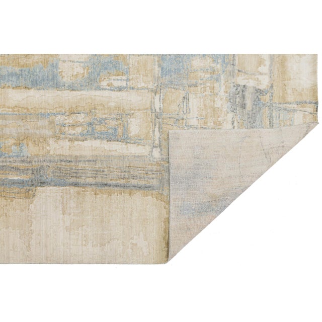Textile Abstract Ethereal Modern Rug – Hand-Loom Wool & Nylon Blend in Sand and Blue For Sale - Image 7 of 10