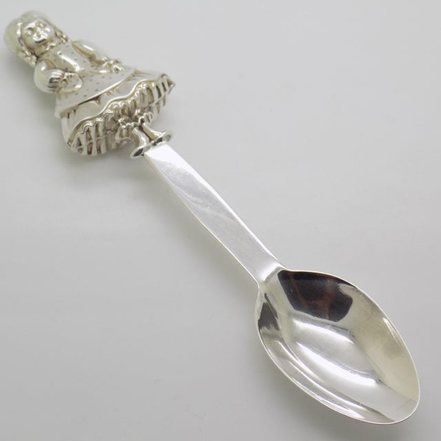 1970s Vintage Italian Handmade Genuine Sterling Silver 925 Feeding Spoon with Little Girl, 1970s For Sale - Image 5 of 16