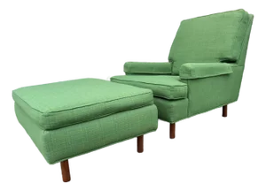 1970s Mid-Century Modern Green Chair + Ottoman (2pc Set)