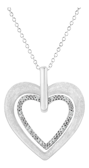 .925 Sterling Silver Prong-Set Diamond Accent Double Heart 18" Pendant Necklace