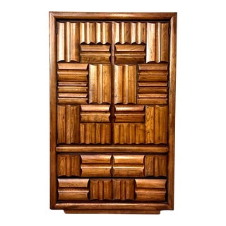 1970s Vintage Lane Furniture Mid Century Modern Brutalist Armoire For Sale