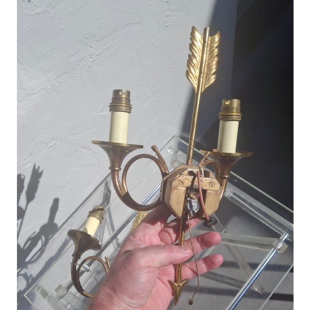 19thc French Empire Neoclassic Bronze Horn/ Arrow 2 Light Sconces a - Pair For Sale In Miami - Image 6 of 17