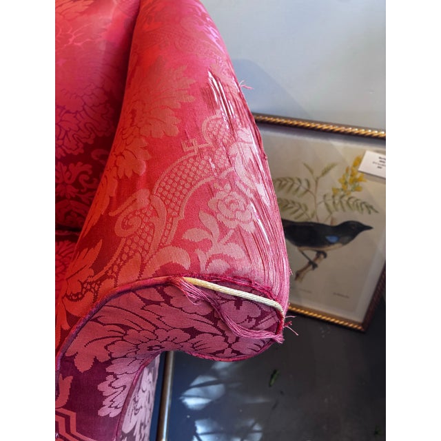 19th Century Antique Camelback Chippendale Style Damask Fabric Sofa For Sale - Image 5 of 11