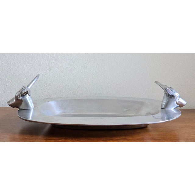 Mid-Century Modern Vintage Mid-Century Modern Longhorn Bull Cast Aluminum Serving Tray – Western Barware / Decorative Catchall For Sale - Image 3 of 17