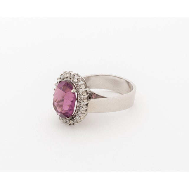 Metal Purple Gemstone, Diamond, and 10k White Gold Cocktail Ring For Sale - Image 7 of 8