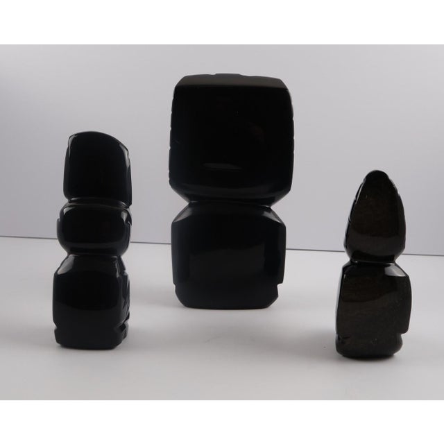 Mid-Century Modern Hand-Carved Black Obsidian Figural Sculptures – Set of 3, Modernist Decorative Objects For Sale - Image 3 of 10