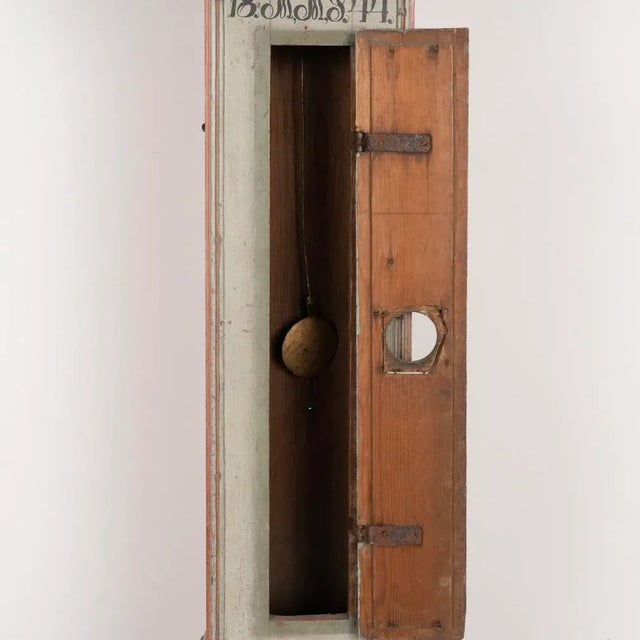 Antique Original Blue Painted Grandfather Clock, Sweden Dated 1844 For Sale - Image 6 of 12