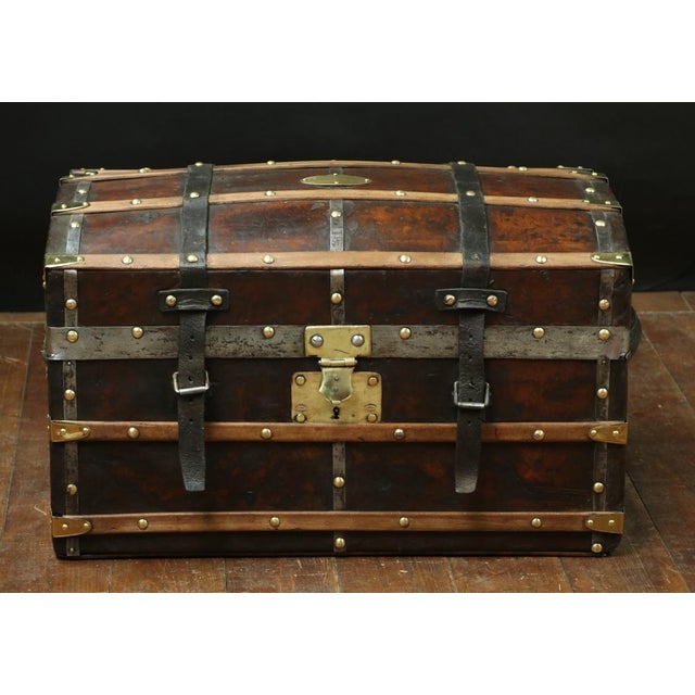 19th Century Domed Leather Trunk, 1920s For Sale - Image 11 of 11