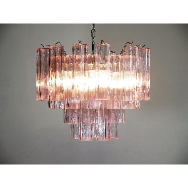 Italian Pink Glass Tube Chandeliers, 1970s, Set of 2 For Sale - Image 3 of 16