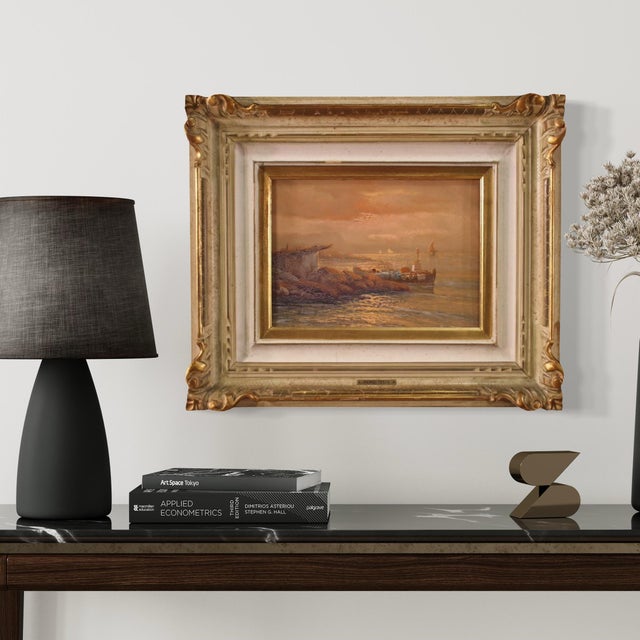 Remo Testa, Fishermen at Sunset, 1950, Oil on Canvas, Framed For Sale - Image 14 of 15