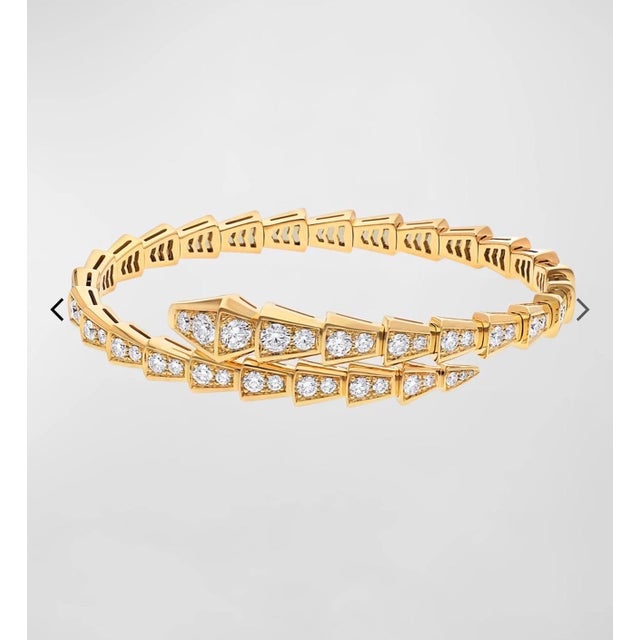 18k Yellow Gold 3 Ct Pave Diamond Serpenti Viper Slim Bracelet Size medium For Sale - Image 17 of 18