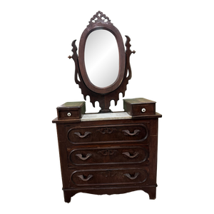 Antique Victorian Dresser With Marble Insert & Oval Swivel Mirror