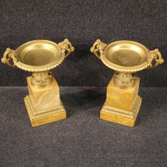 Gilded Bronze and Yellow Marble Centerpieces, 1930, Set of 2 For Sale - Image 12 of 13