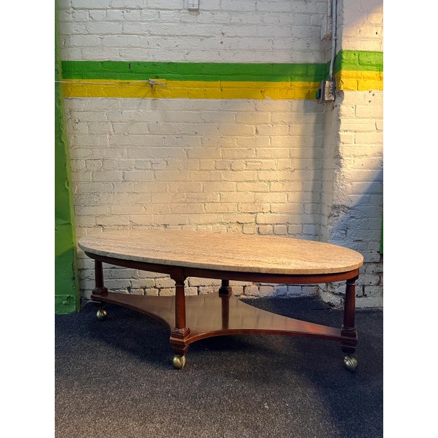 Tan John Widdicomb Wm a Berkey Travertine and Walnut Surf Board Style Coffee Table, 1960s For Sale - Image 8 of 8