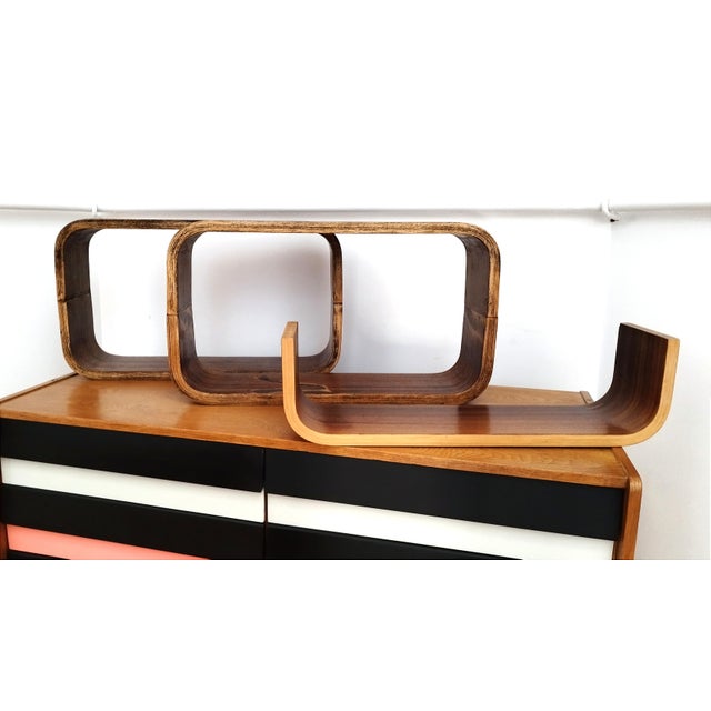 Czech Decorative Shelves attributed to Ludvik Volak for Drevopodnik Holesov, 1960s, Set of 3 For Sale - Image 3 of 18