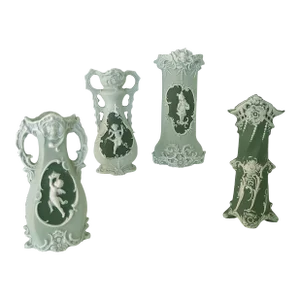 Set of 4 Vintage Wedgwood Jasperware Bisque Vases in High Relief