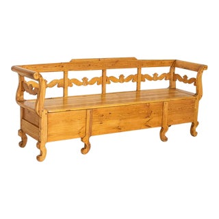 Antique Pine Swedish Bench With Storage For Sale