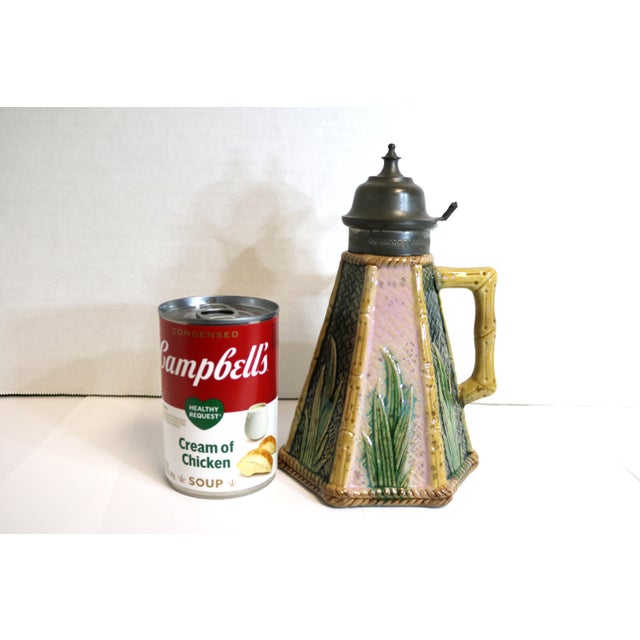 Pink Late 19th Century Etruscan Majolica Griffin Smith and Hill Bamboo Syrup Pitcher With Pewter Top For Sale - Image 8 of 8