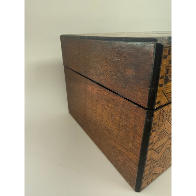 Brown Antique Marquetry Inlaid Wooden Jewelry Box For Sale - Image 8 of 16