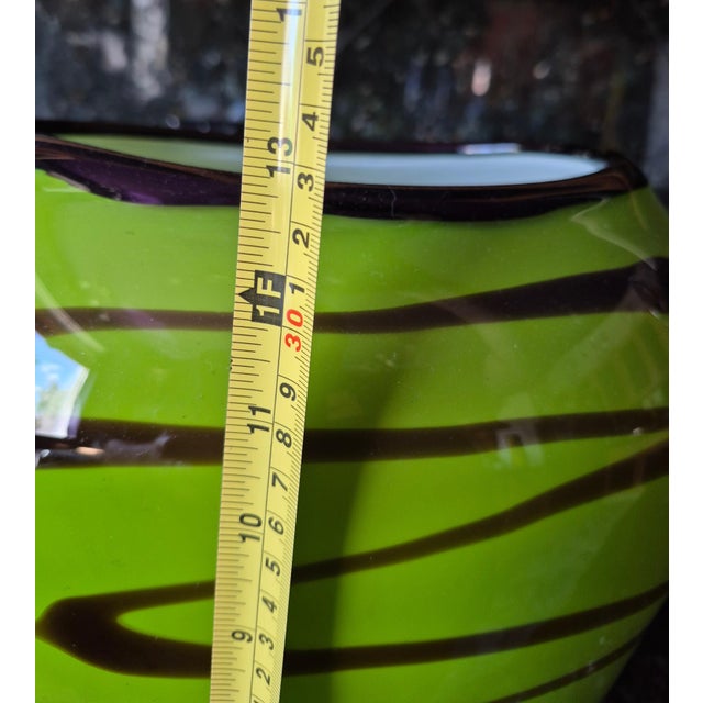 Glass Mid-Century Modern, Murano Style Lime Green and Brown Swirl Blown Art Glass Vase (Jg) For Sale - Image 7 of 7