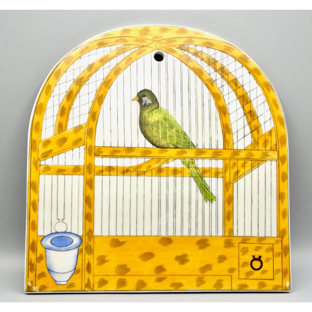 Light Yellow Trompe l'Oeil Delft Polychrome Tile Hanging Birdcage Wall Plaque For Sale - Image 8 of 11