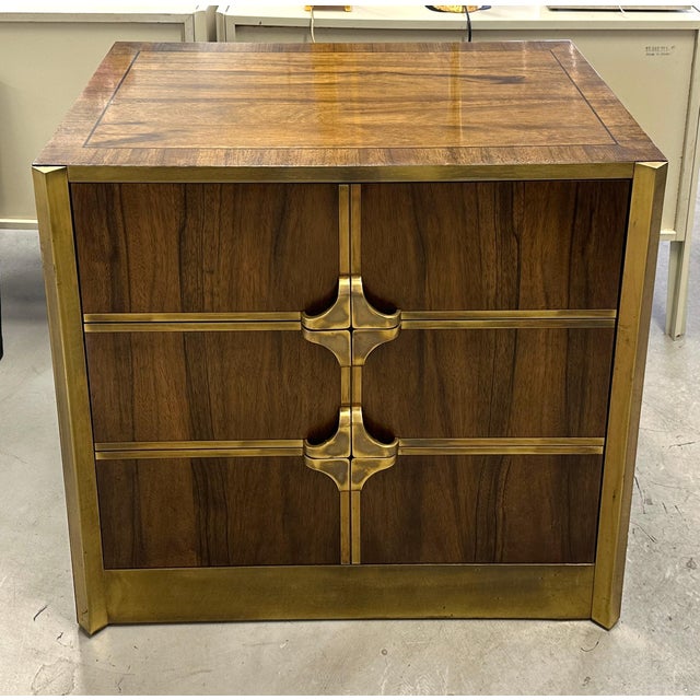 1970’s Mastercraft Walnut and Brass Chest of Drawers For Sale - Image 9 of 17