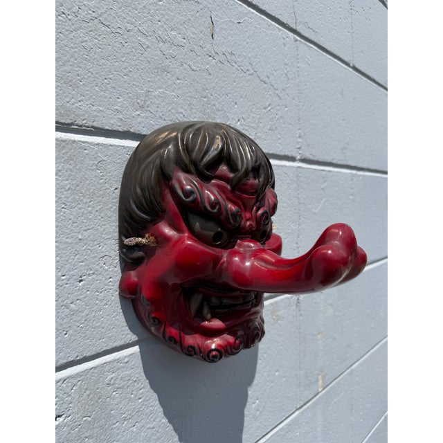 Plastic Vintage Japanese Red Lacquer Tengu Wall Mask For Sale - Image 7 of 7