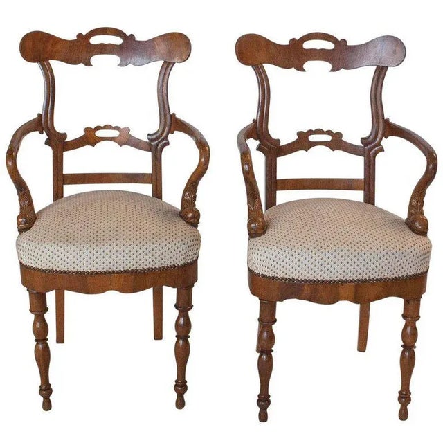 Wood Circa 1830 Italian Walnut Armchairs, a Pair For Sale - Image 7 of 7